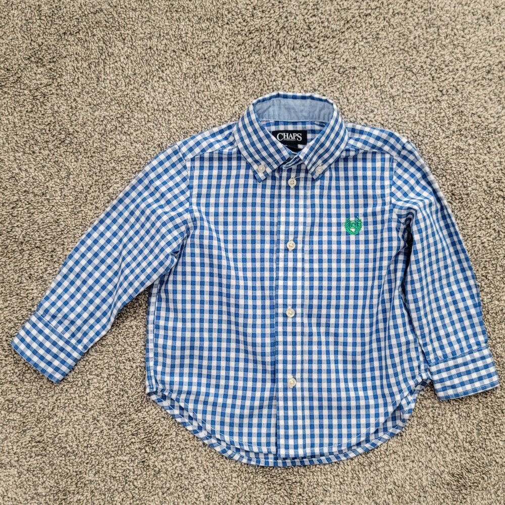 Chaps Button Down Blue & White checked Shirt 2T